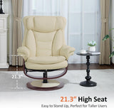 Modern Reclining Swivel Lounge Chair and Ottoman — White Faux Leather