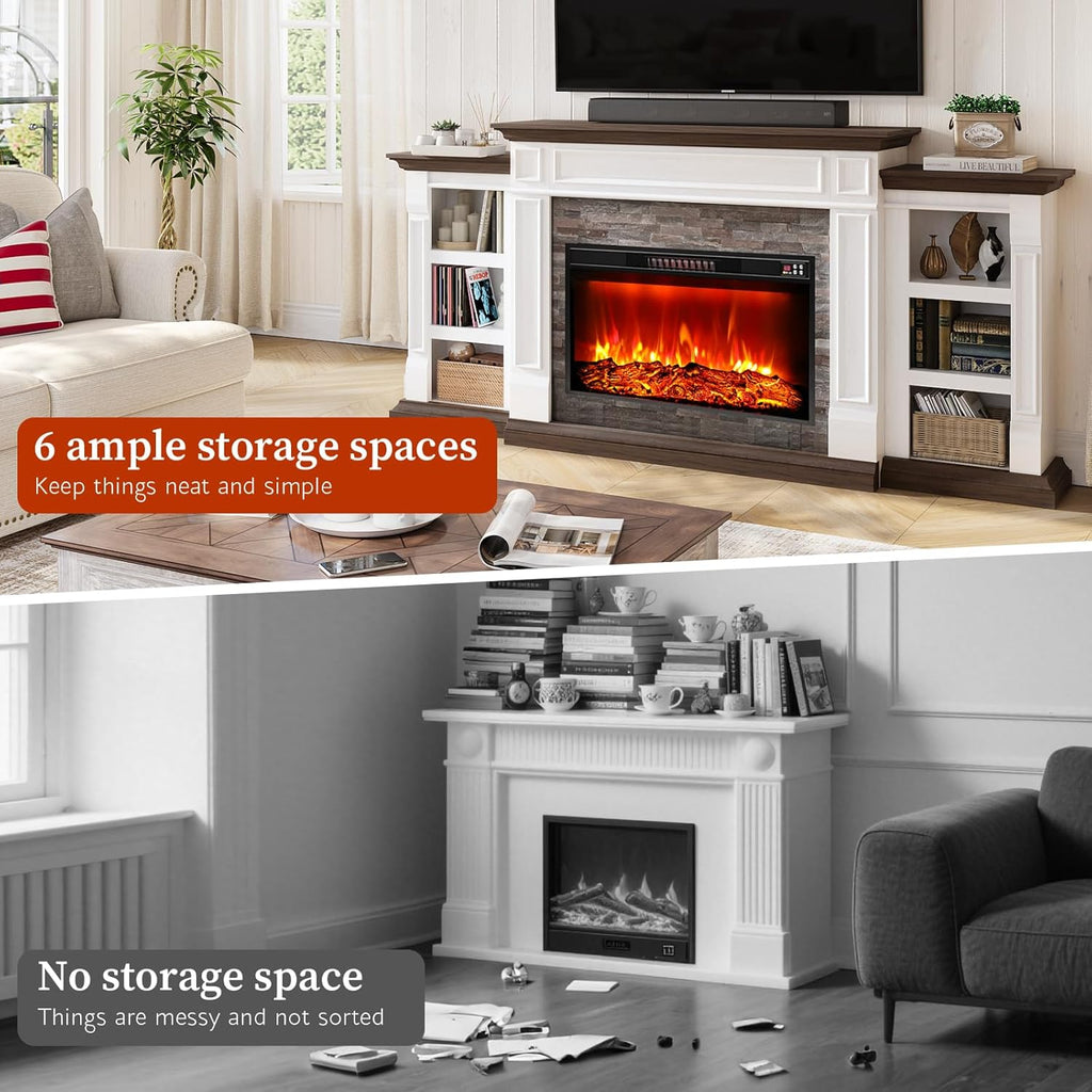 80" Fireplace TV Stand for TVs Up to 90 Inch, Electric Fireplace with Mantel