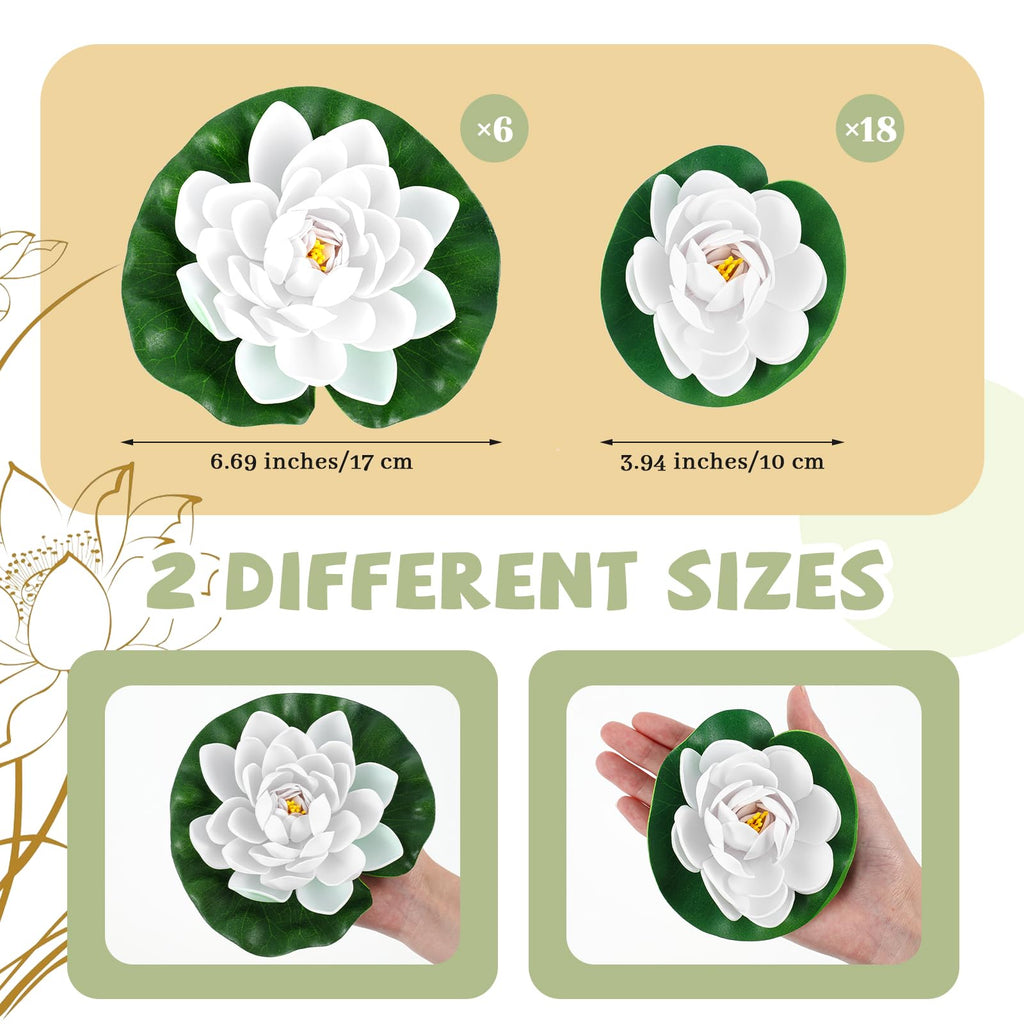 24 Pcs Artificial Foam Lotus Flower with Water Lily Pads Pool Decor