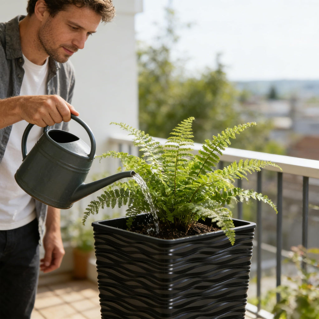 2 Pack 22" Tall Plastic Square Tapered Planter with Inside Pots for Indoor or Outdoor Use, Modern Wavy Finish for