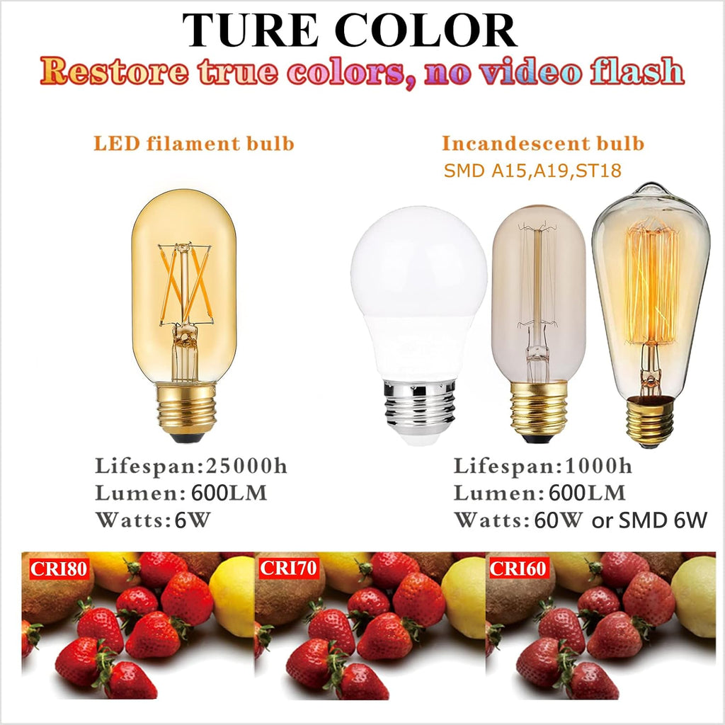 T45 E26 Led Bulb 60 watt,Dimmable,Amber Light Bulbs,2200K,6Pack