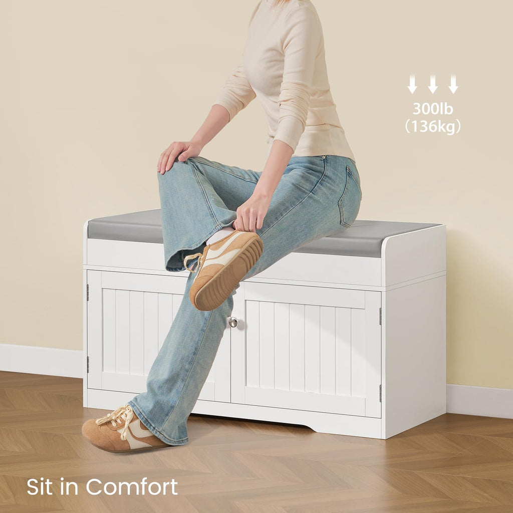 Shoe Bench with Lift Top Storage, Entryway Bench with Padded Seat Cushion, Shoe Storage Bench with 2 Adjustable