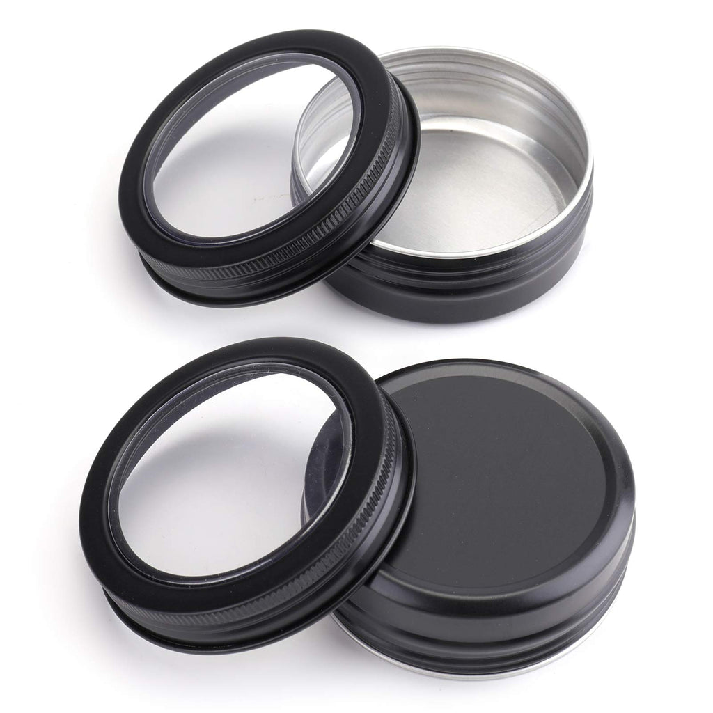 40 Pack 2 Ounce Round Tins Screw Lid Containers with Clear Window Matte Black Metal Empty Tin Cans Aluminum Travel