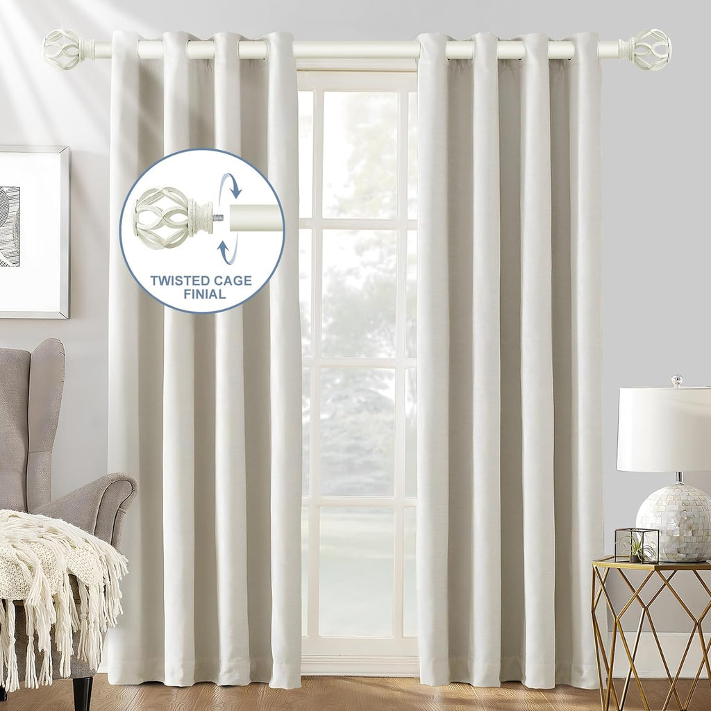 White Decorative Farmhouse Curtain Rod: Heavy Duty Single Window Curtain Rod for Bedroom Living Room