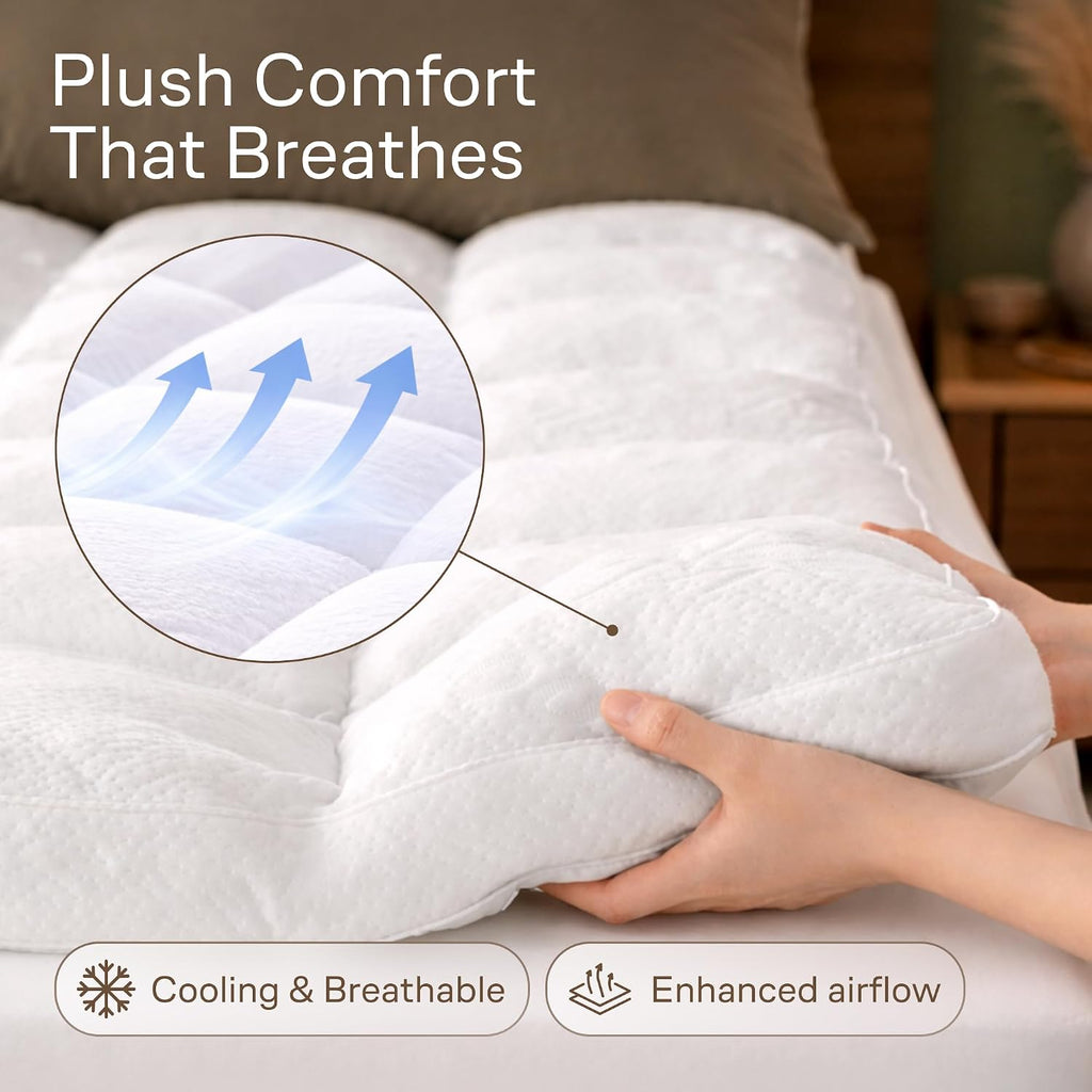 Ultra-Thick Shredded Memory Foam Queen Size Mattress Topper - Breathable & Balanced Pad for Back Pain Relief with