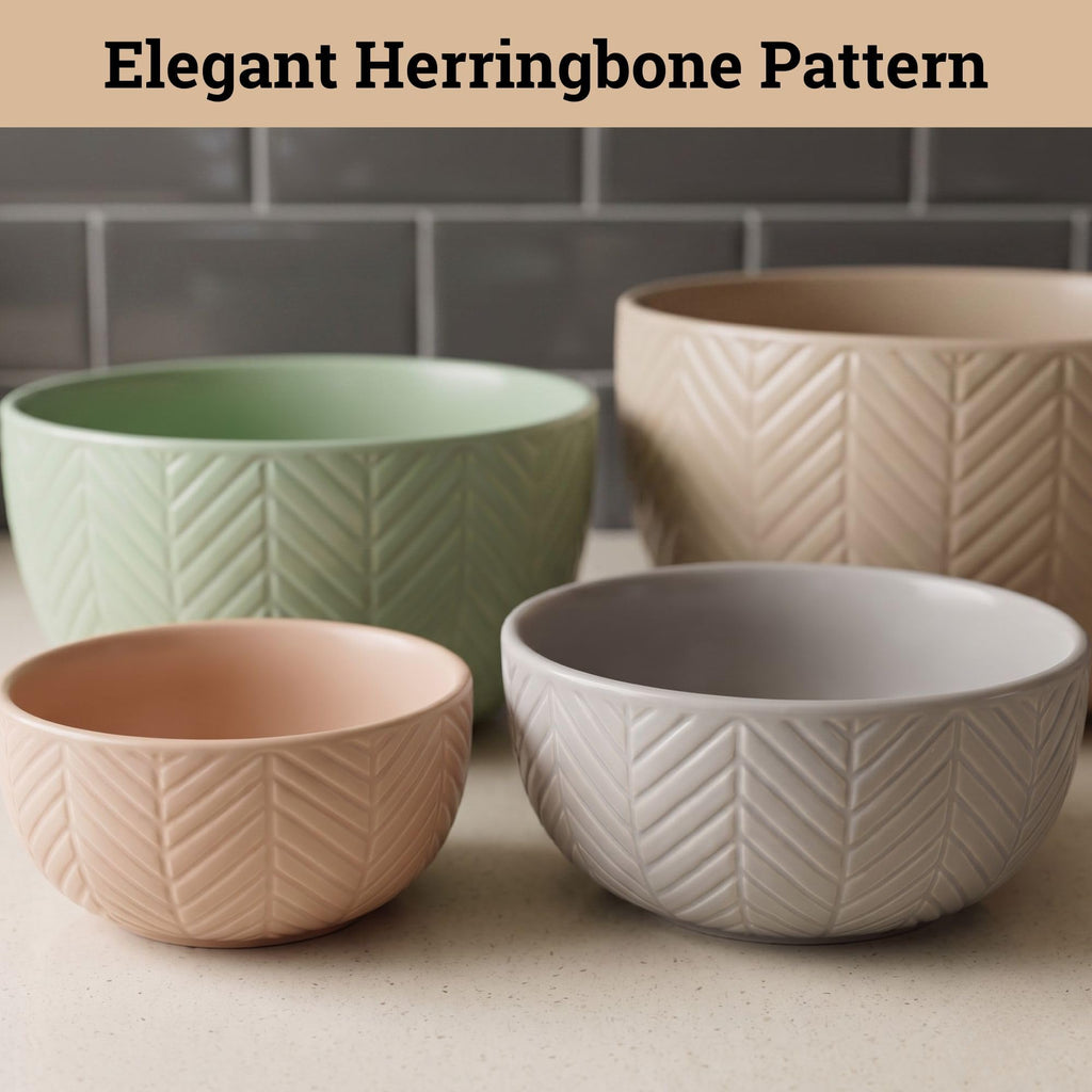Ceramic Mixing Bowls Set of 4 pcs, Colorful Nesting Bowls 5, 3, 1, 0.5 Qt
