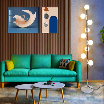 Modern Creative Floor Lamp,Globe High Pole Standing Lamp, Tree Lamp Chrome Finish,9 Bulbs Included