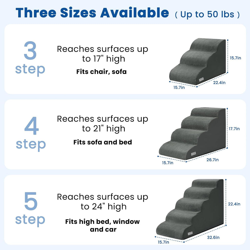 Dog Stairs for Small Dogs & Cats, 3 Steps Non-Slip Pet Ramp for Couch, 15.7"H