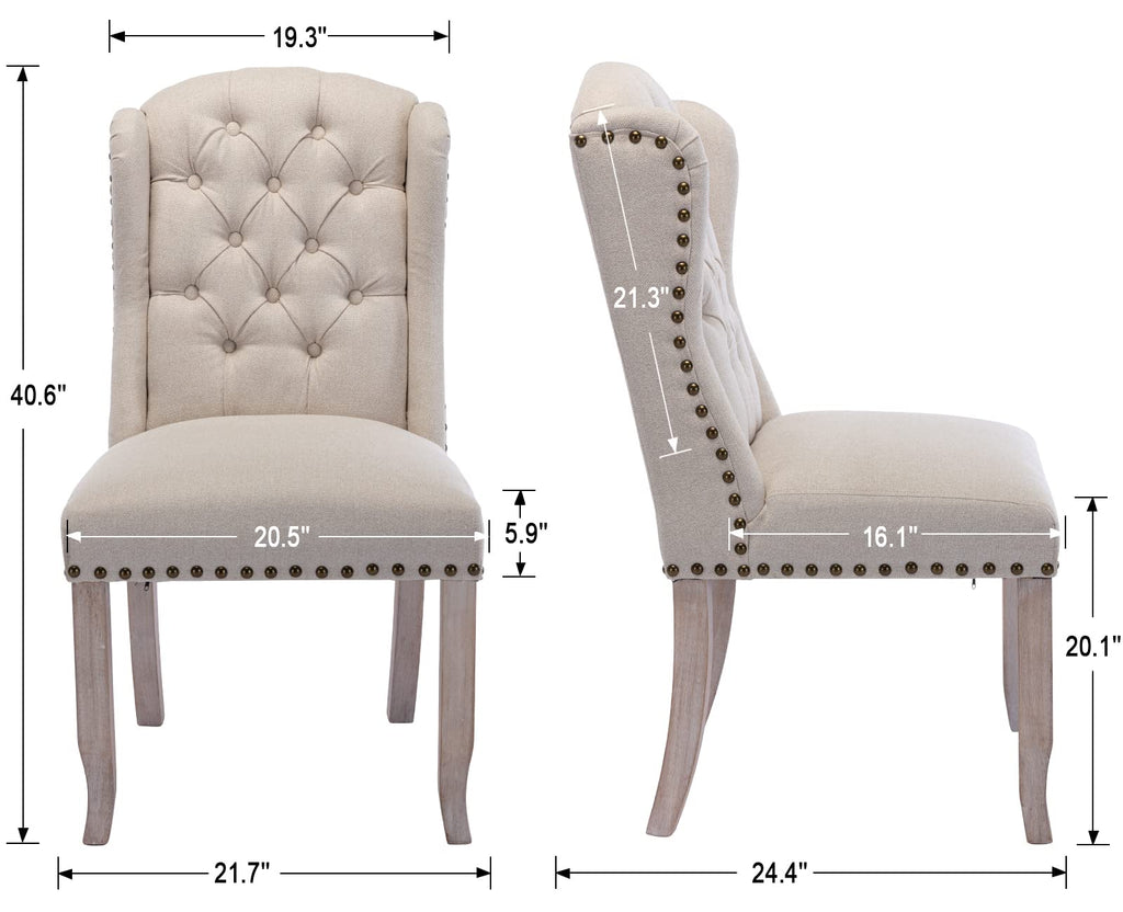 Modern Tufted Dining Chairs Set of 2, Linen Upholstered Dining Room Chairs Armless Guest Side Chair Dining Room
