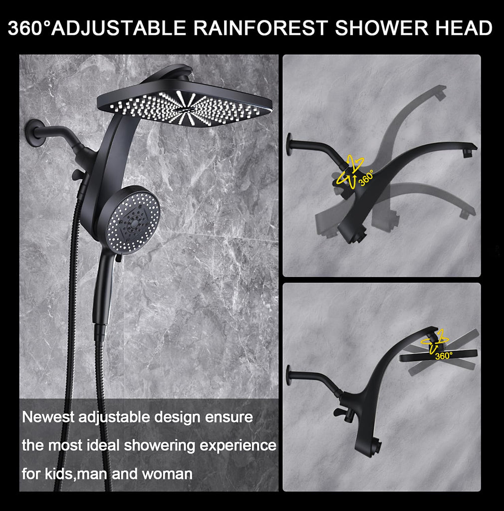 Rain Shower Head with Handheld Showerhead, Black 1.8GPM 460311