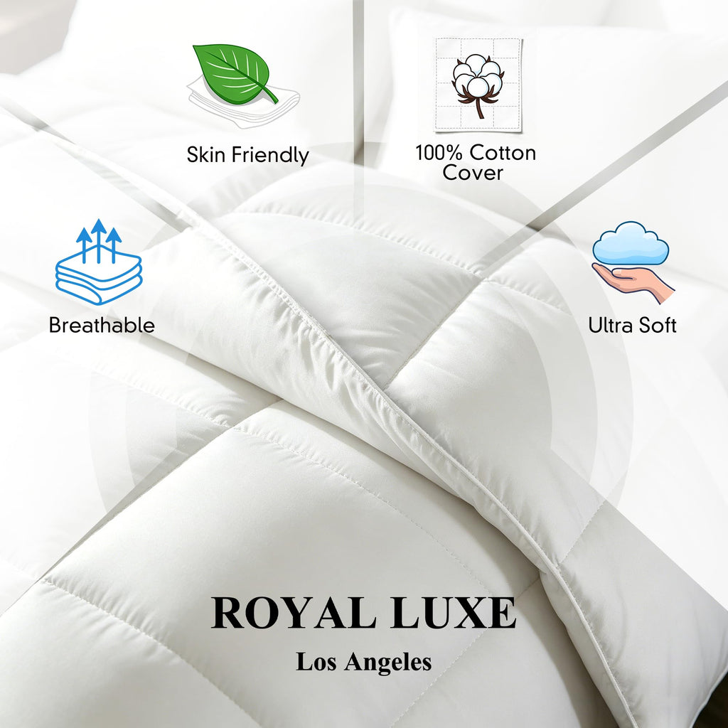 Luxe Goose Feather Down Fiber Comforter - Twin Size Duvet Insert, 100% Cotton Cover All Season Comforter Ultra Soft
