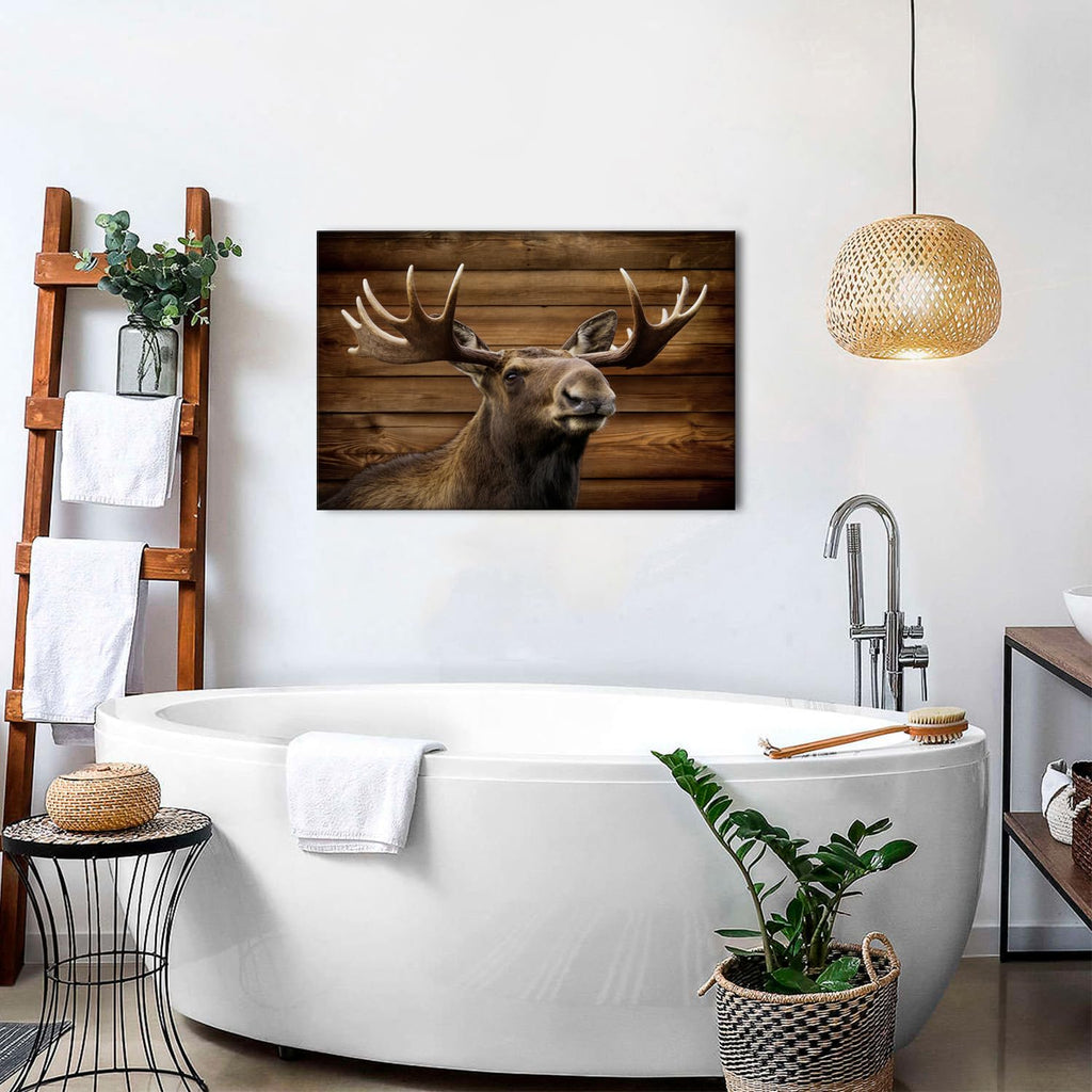 Rustic Deer Wall Art Moose Portrait Canvas Wall Decor Farmhouse Animal Prints Cabin Lodge Decor Woodland Western