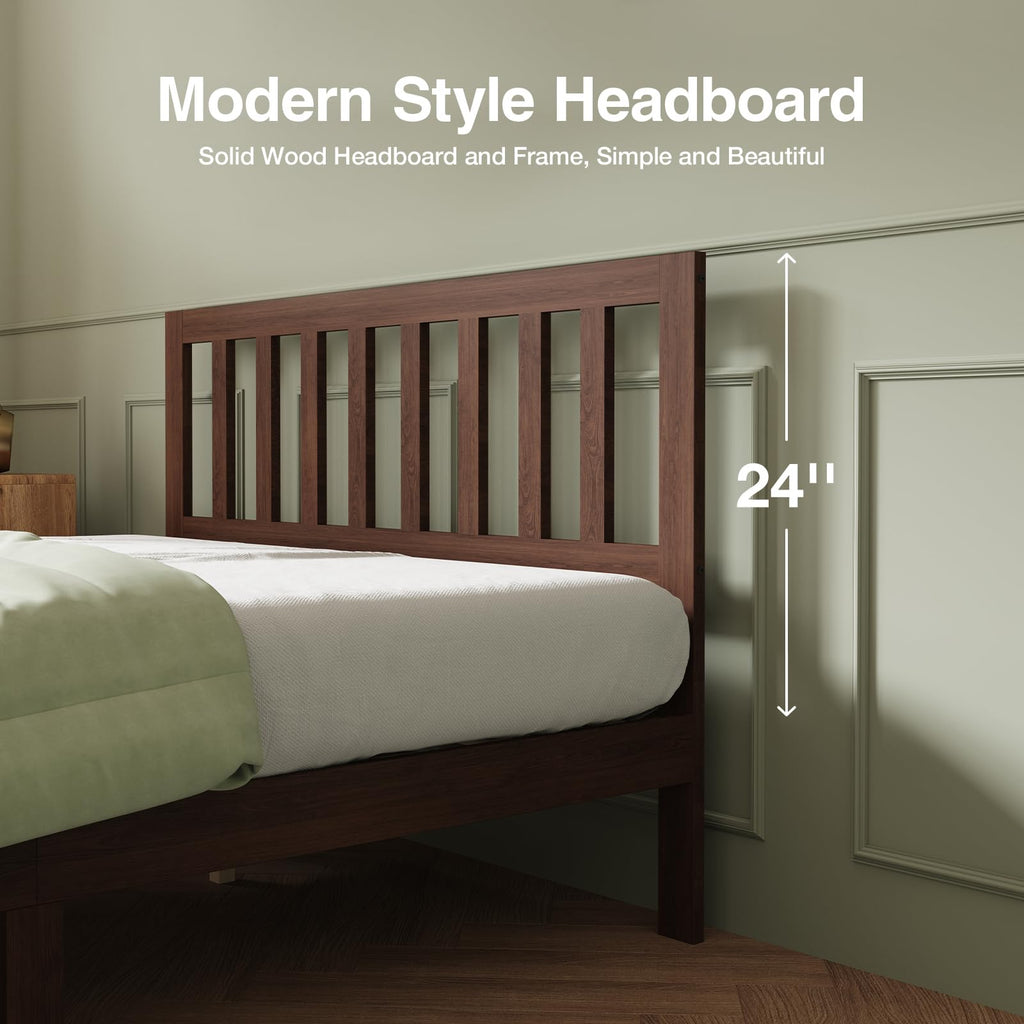 12inch King Size Bed Frame Wooden King Bed Frame and Headboard, Classic King Size Bed Frame with Headboard, No Box