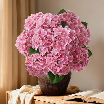 2 Bunch 21in Real Touch Hydrangea Artificial with 10pcs Flower Head 20pcs Leaves Faux Hydrangea Decor Wedding Party