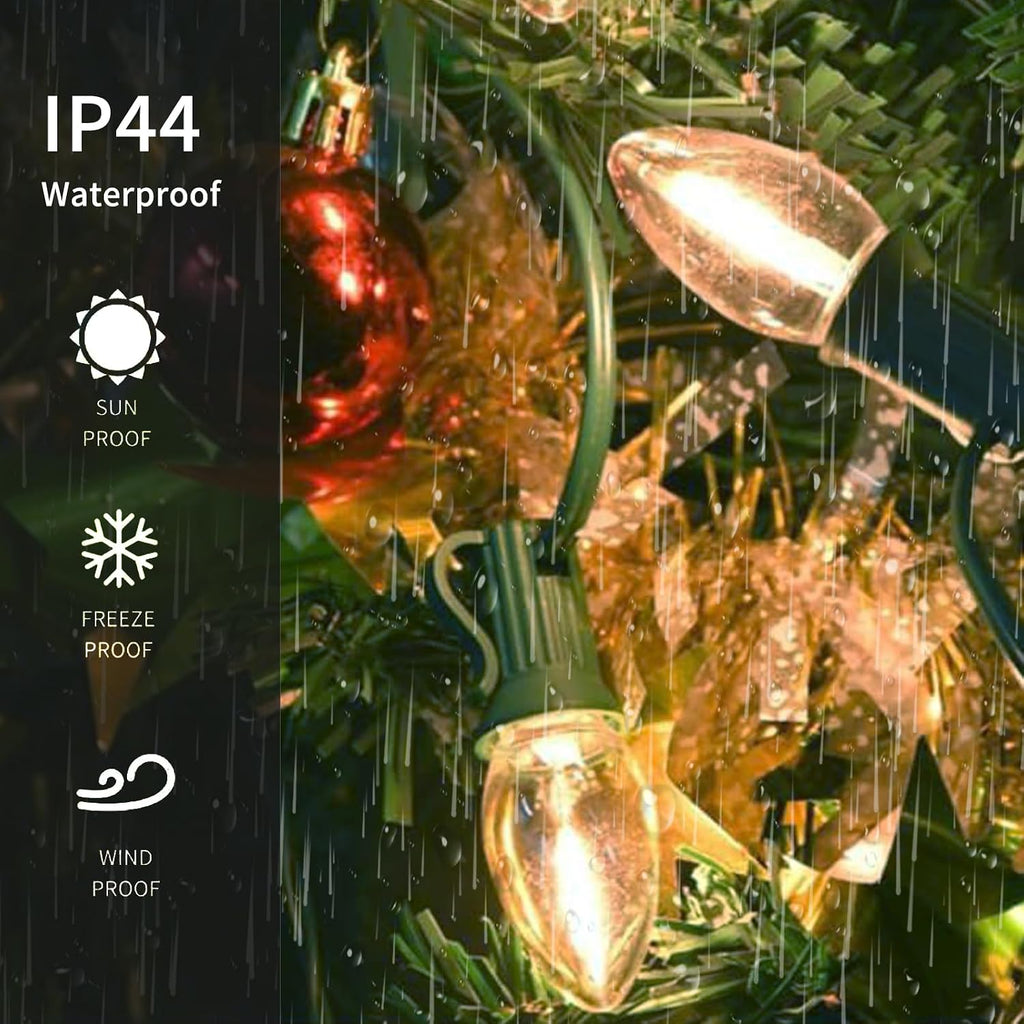 25FT C9 Christmas Lights Outdoor, Clear Warm White LED, Waterproof