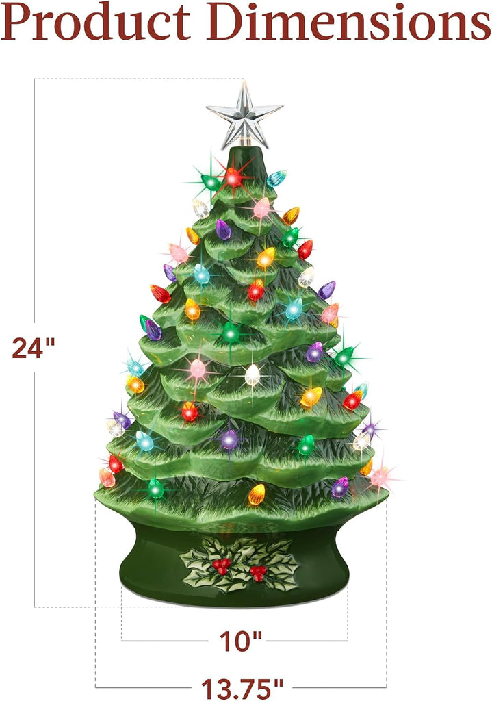 Choice Product 24in Extra Large Ceramic Christmas Tree, Pre-Lit Hand-Painted Tabletop XL Indoor Holiday Tree, 74