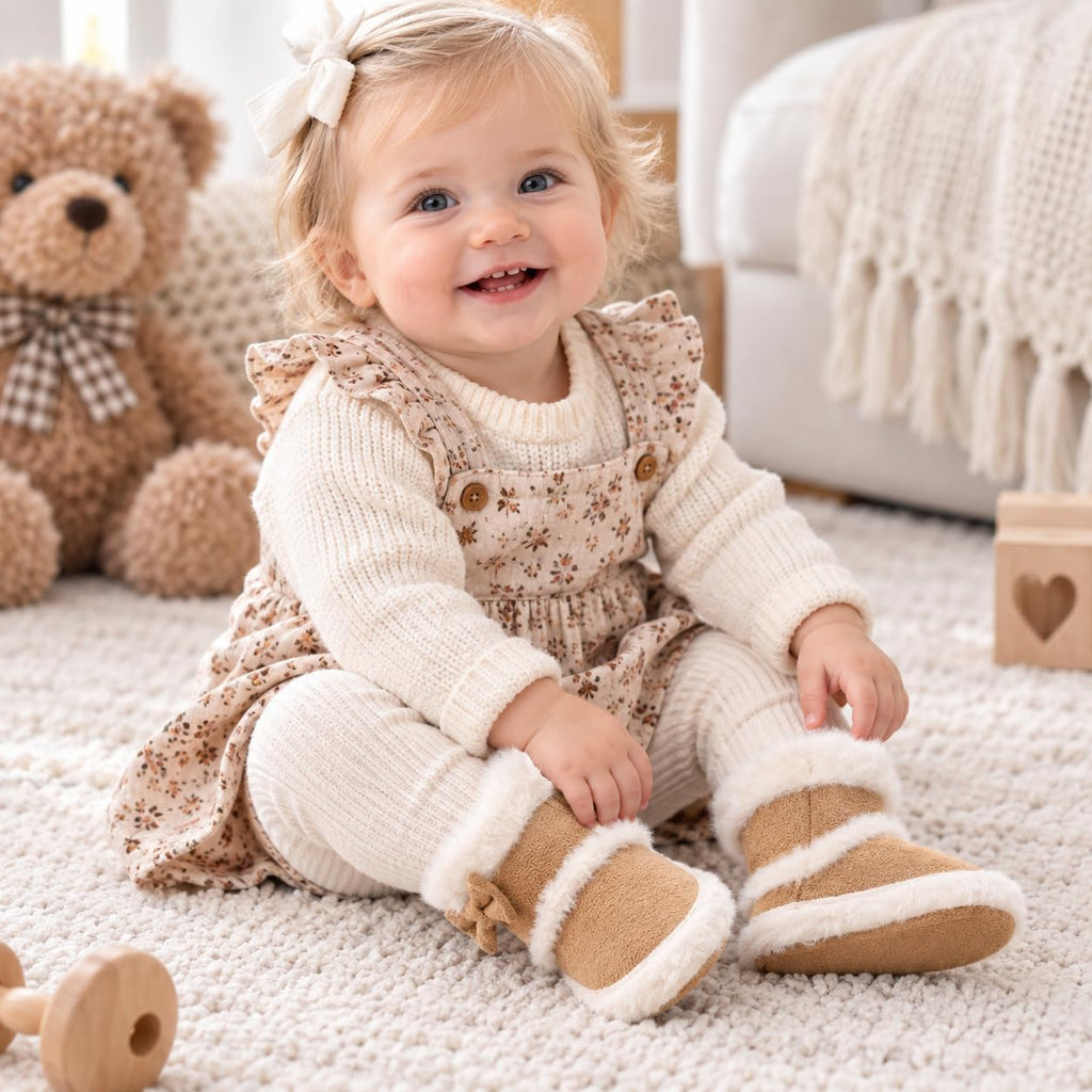 Infant Unisex Warm Fur Lining Soft Boots Baby Winter Ankle Non-Slip Rubber Texture Sole Toddler Winter Snow Crib Shoes