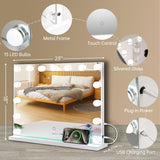 Hollywood Vanity Mirror with Lights, 23"x18" Lighted Makeup Mirror with 10x Magnification for Desk/Wall Mount, 15 Led