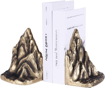 Mountain Bookends Set of 2, Resin Rock Bookends with Painted Finish, Decorative Mountain Shelf Decor for Bookshelf