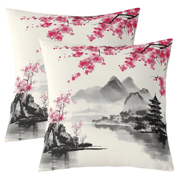 Japanese Style Throw Pillow Covers Reversible Decorative 18" x 18" Inches