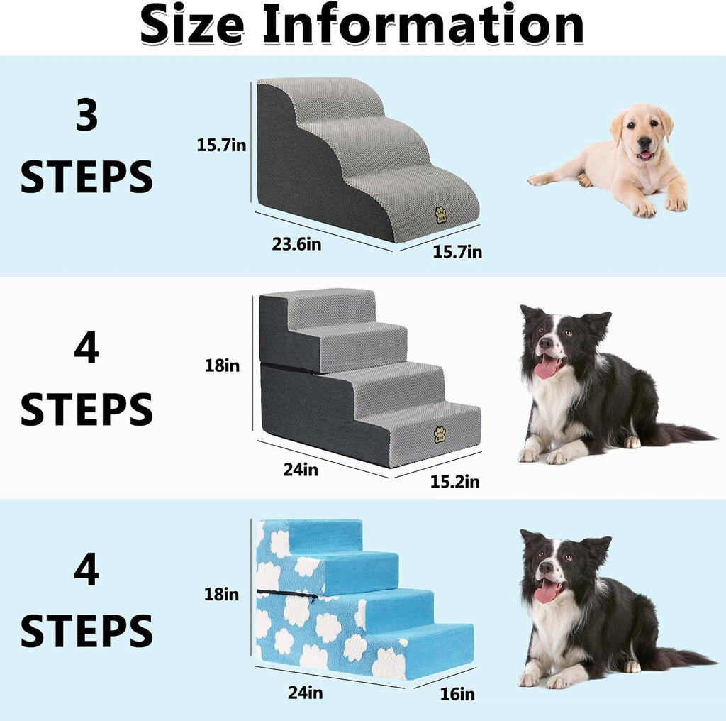 Pet Steps Dog Stairs for Sofa Couch and Bed High Density Sponge Pet Ramp with Removable Washable Cover Non-Slip Base