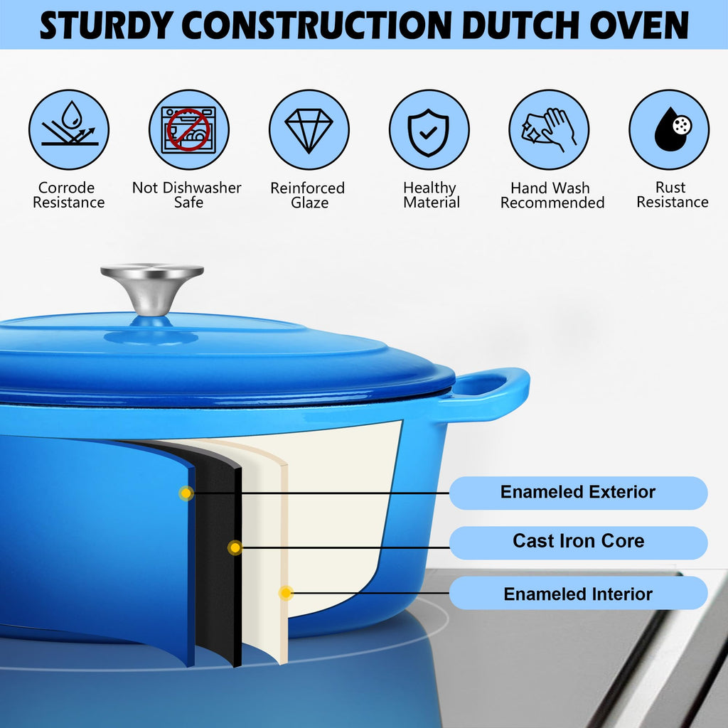 Oval Dutch Oven, 5qt Enameled Cast Iron Dutch Oven Pot with Lid