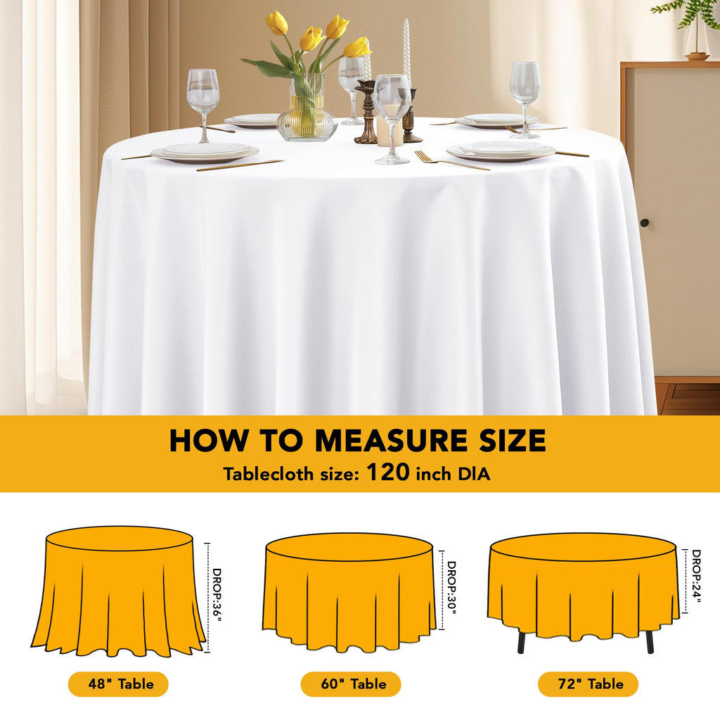 6-Pack White Round Tablecloths, 120 in, for 5-6 Ft Round Tables