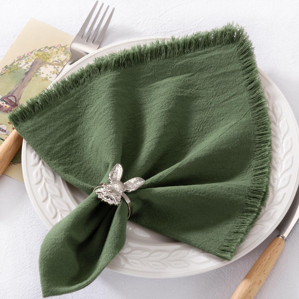 Olive Green Summer Fall Linen Reusable Cloth Napkins Set of 12