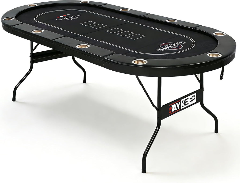 10 Player Poker Table Foldable, 84" Folding Blackjack Texas Holdem Table, Portable Casino Leisure Card Board Game