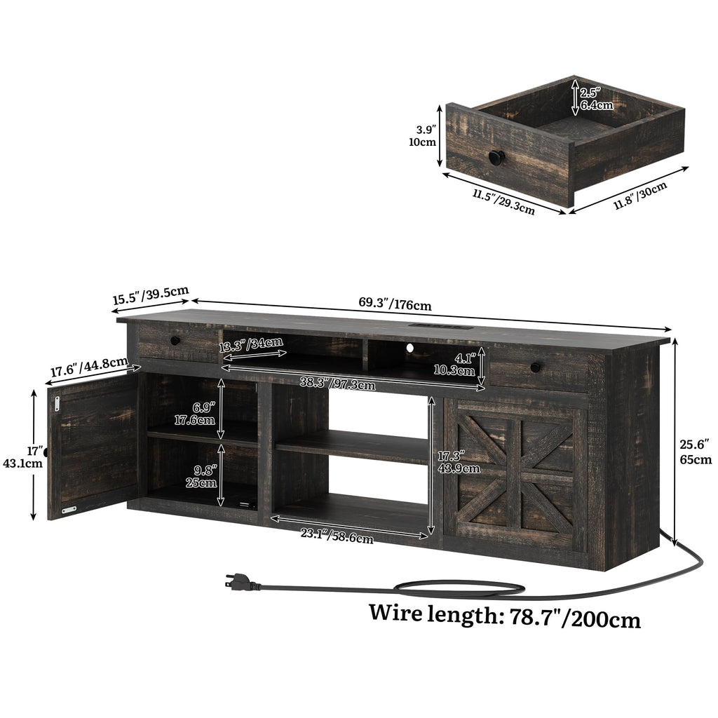 70" Farmhouse TV Stand for 75/80 Inch TVs, Storage, Rustic Oak