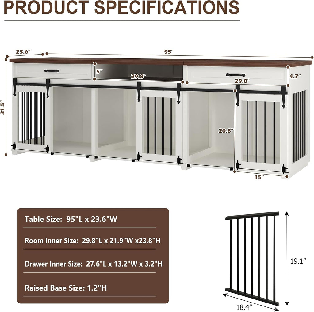Dog Crate Furniture - Indoor Wooden Farmhouse Large Dog Kennel Fureniture for 3 Dogs, with Sliding Barn Doors, 2