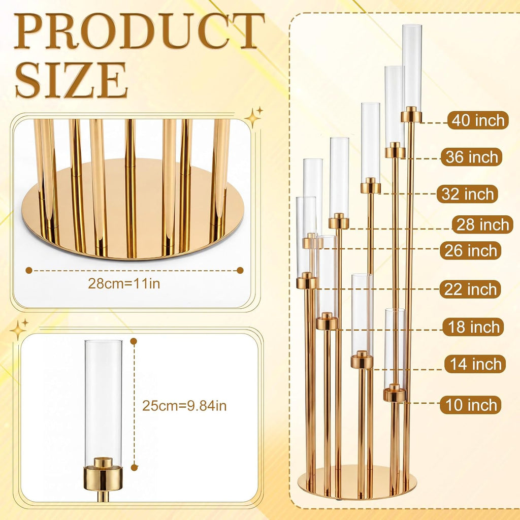 2 Pcs Extra High 50'' Floor Candelabra 9 Arm Gold Candle Holders Tall Floor Candle Holder with Acrylic