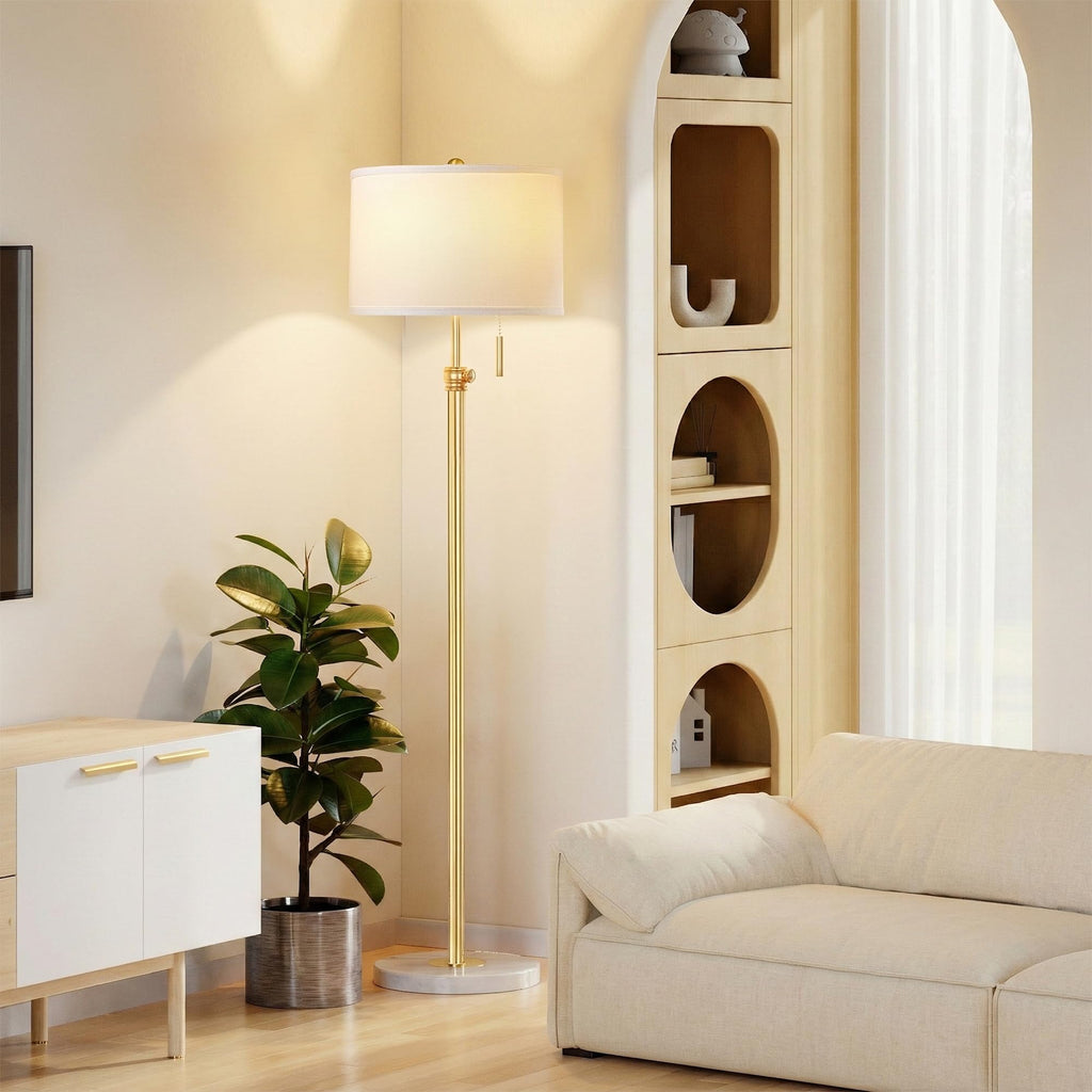 Floor Lamp, 66'' Adjustable Height Standing Lamp with Marble Base, 3-Color Tall Lamps with Pull Chain, Suitable
