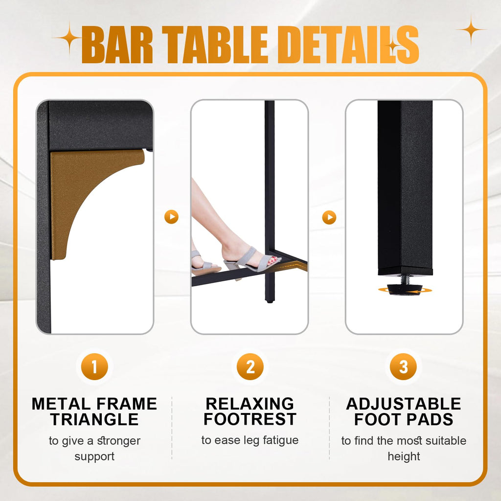 71" Bar Table w/Triangular Support, 220 lbs, Rustic Brown