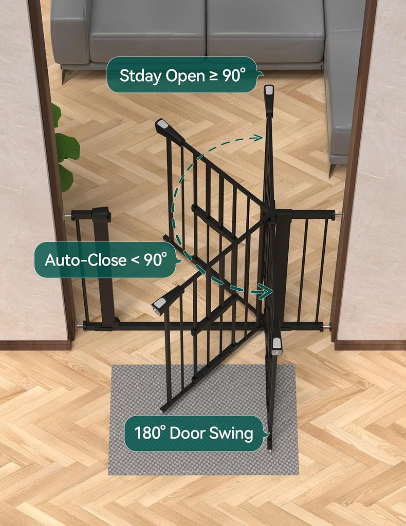 36" Tall Dog Gate with Cat Door, CatPrivilege II, 29-48", Black
