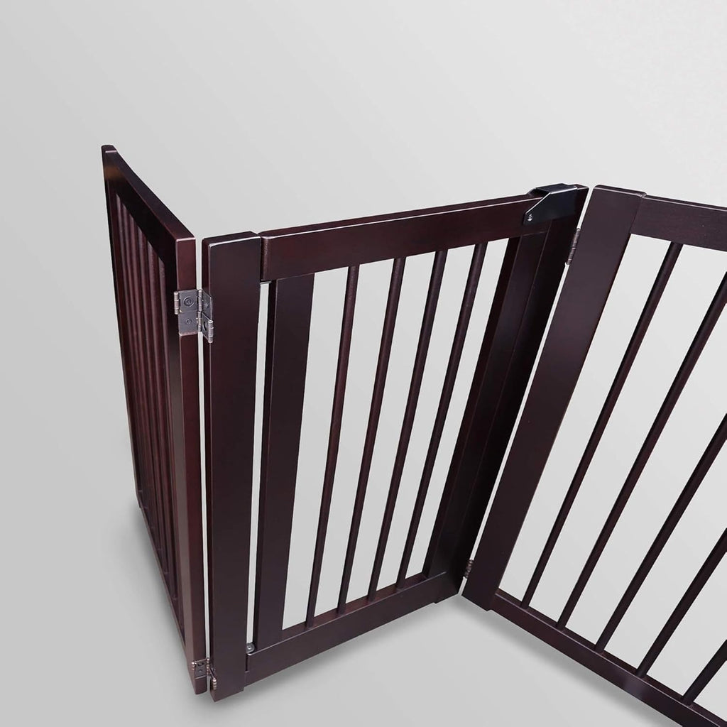 Freestanding Wooden Pet Gate with Door Adjustable Dog Barrier Portable Indoor Safety Fence for Pets Durable Wood
