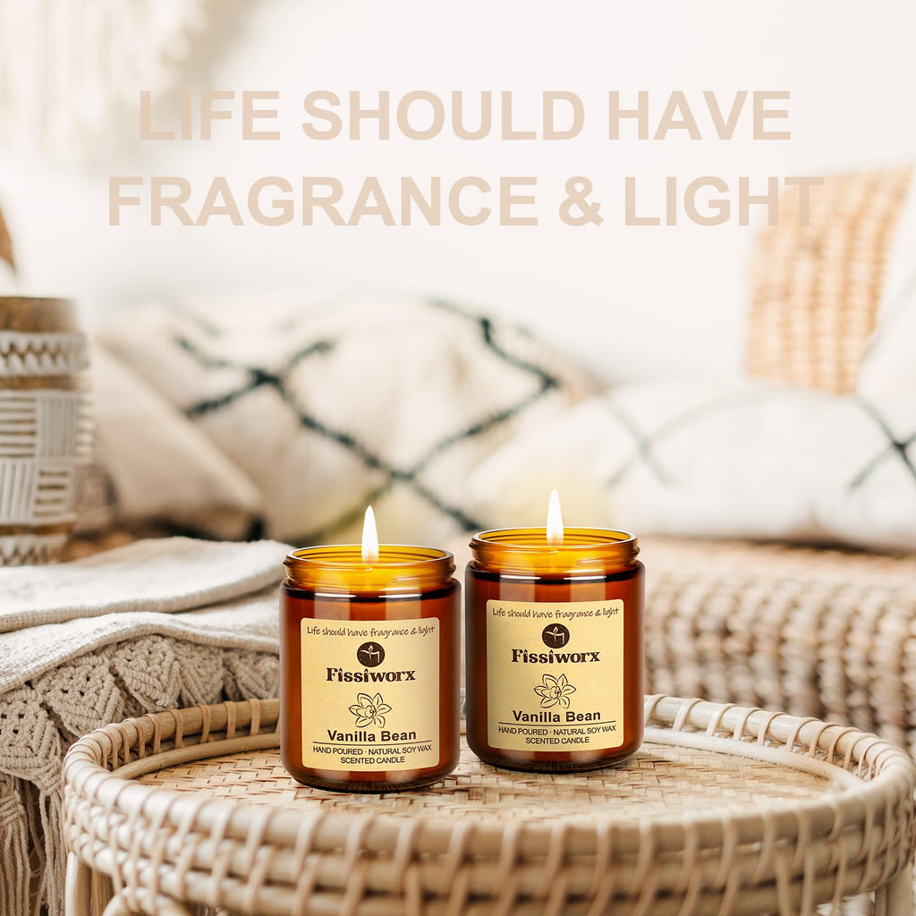 Vanilla Scented Candle Set 2 Pack, Candle Scented, Odor Eliminating, Stress Relief, 15oz, 110 Hours Long Lasting