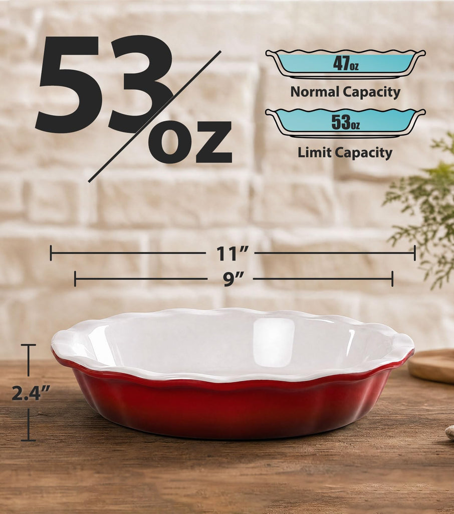 53oz, Deep Dish Pie Pan, 9 Inch, Ceramic, Red, Set of 2