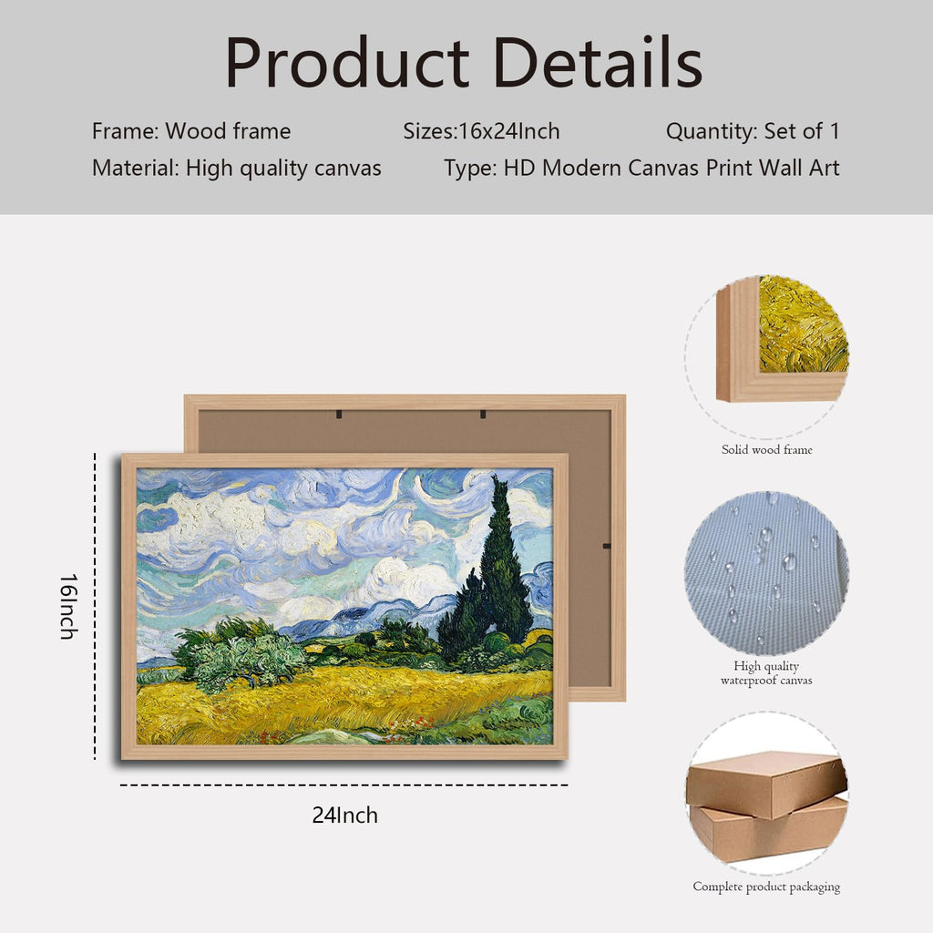 Framed Van Gogh Inspired Wall Art Canvas Painting with Gallery Quality Oil Painting Print Poster Wall Picture Art