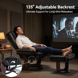 Modern Reclining Swivel Lounge Chair and Ottoman — Black PU Leather