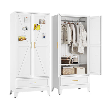 Metal Armoire Wardrobe Closet, Bedroom Armoires with Drawers