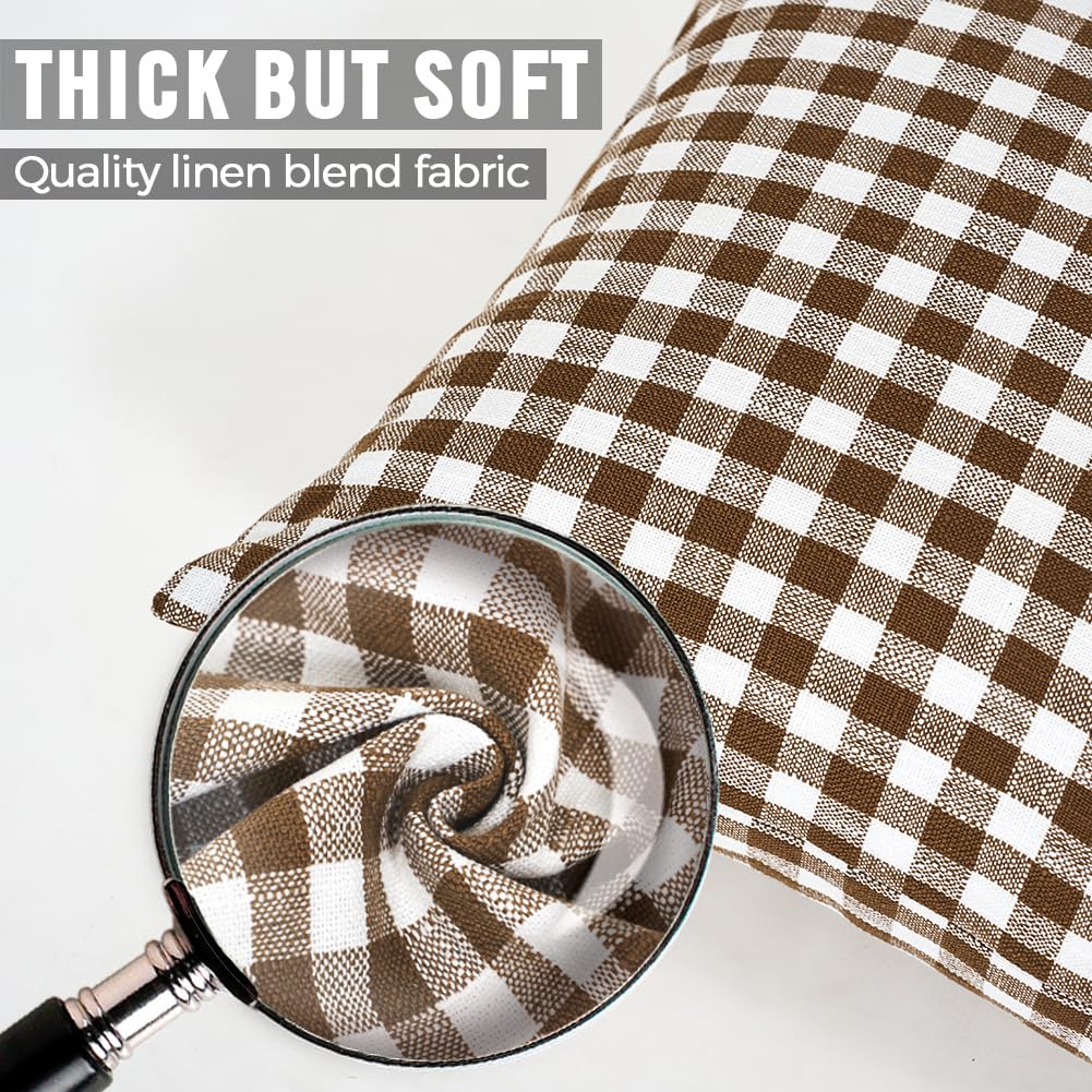 Fall Brown Plaid Gingham Euro Pillow Sham Covers 26x26 Set of 2 for Couch