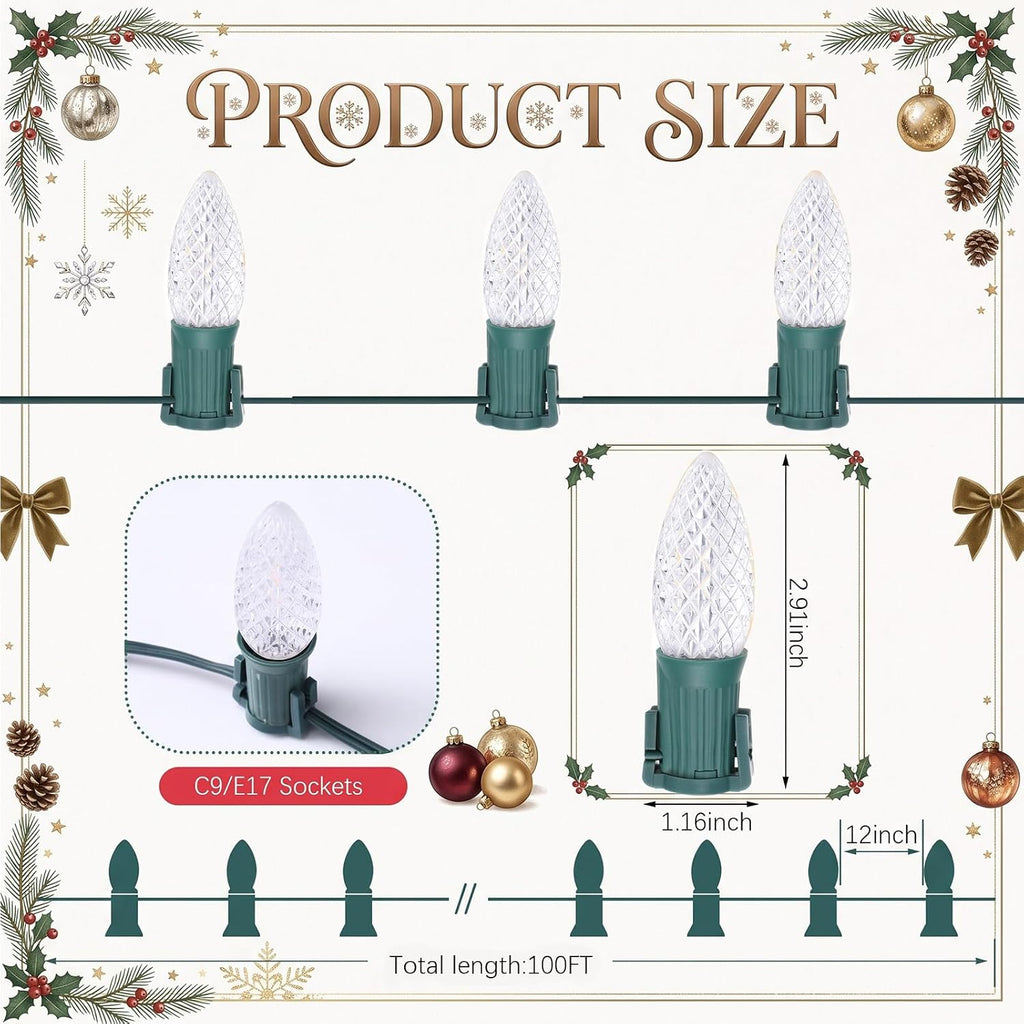 Magnetic C9 Christmas Lights Strawberry LED Bulb, 100 ft, Warm White
