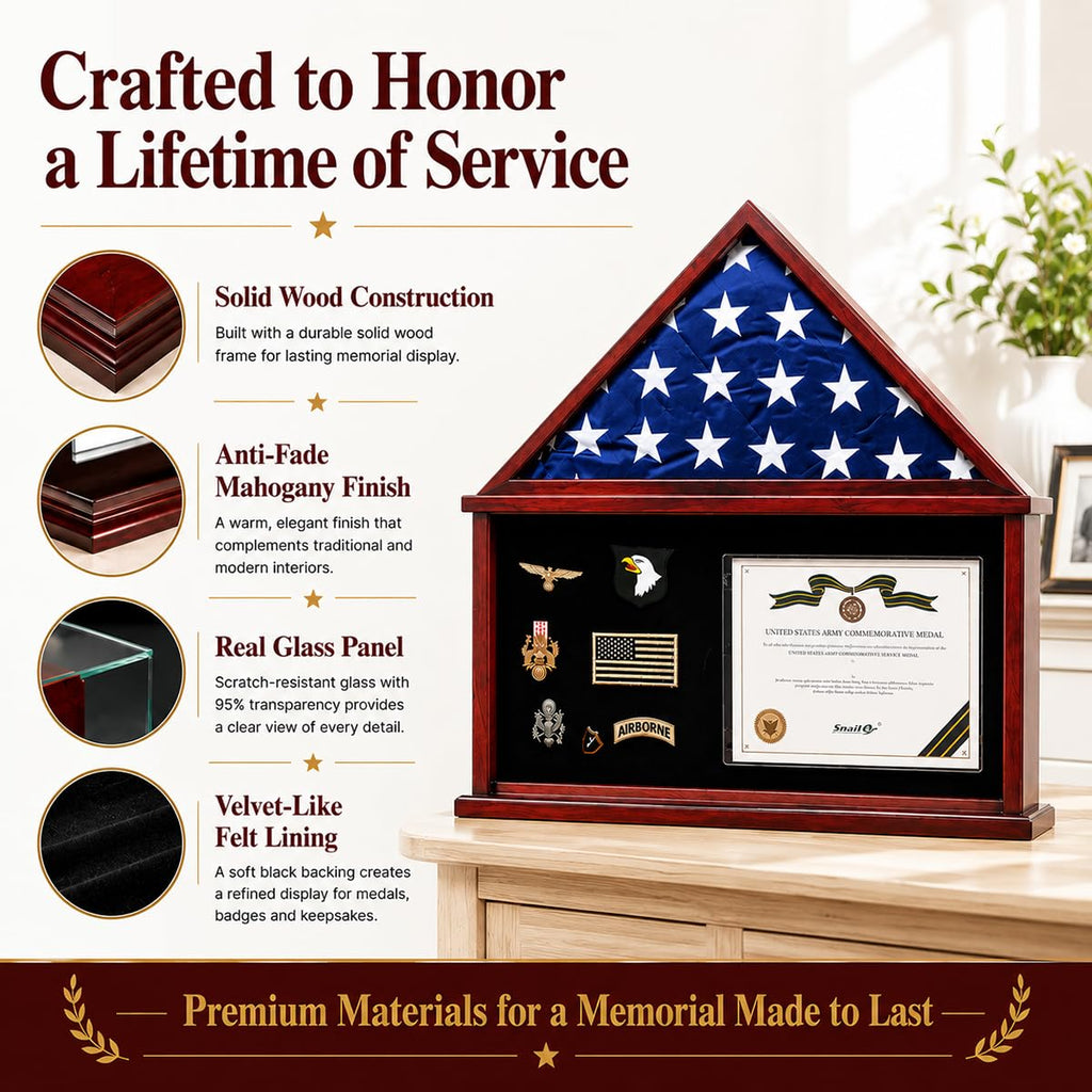 Flag Display Case Large Military Shadow Box for a Folded 5'x9.5' Flag