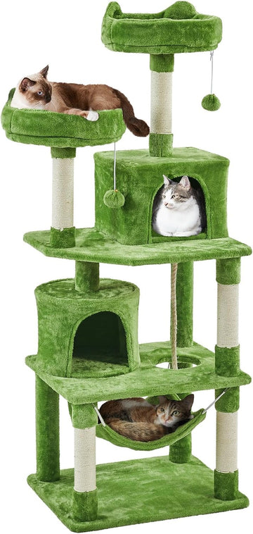 62.5inches Cat Tree Cat Tower Kitten Condo with Platform & Hammock, Scratching Posts for Kittens Pet Play House