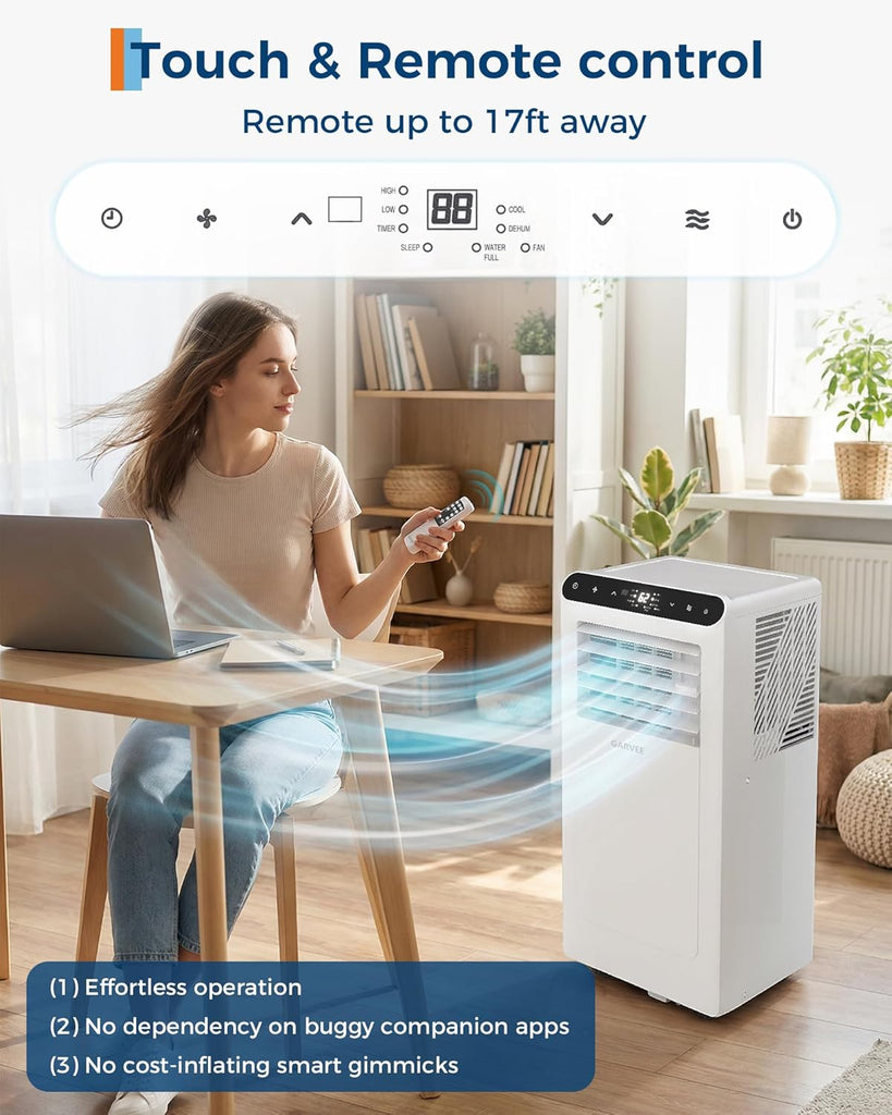 8000 BTUs Portable Air Conditioner,Up to 350 Sq.Ft. Remote Control 48dB Portable AC Unit, Dehumidifier, Fan, Sleep