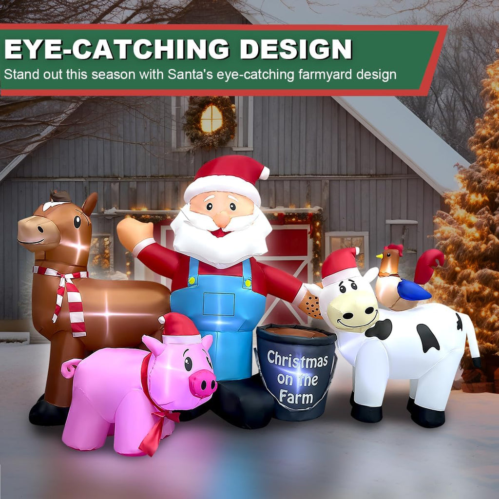 8ft Long Christmas Inflatables Santa Farm Scene Decorations Built-in LED Lighted Blow Up Decoration Home Yard Outdoor
