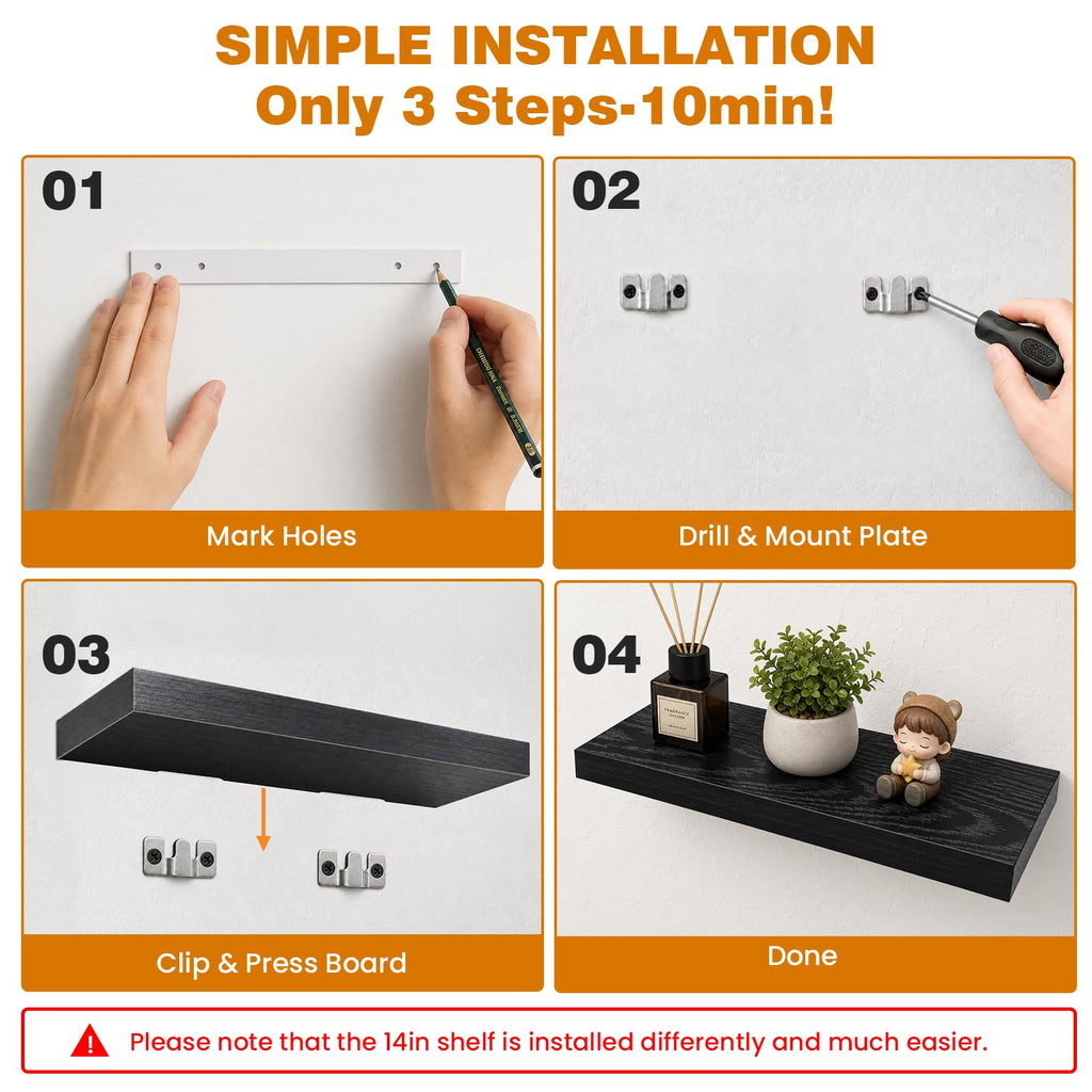 Floating Shelves for Wall Decor, Set of 3 Bathroom Shelves, 14In