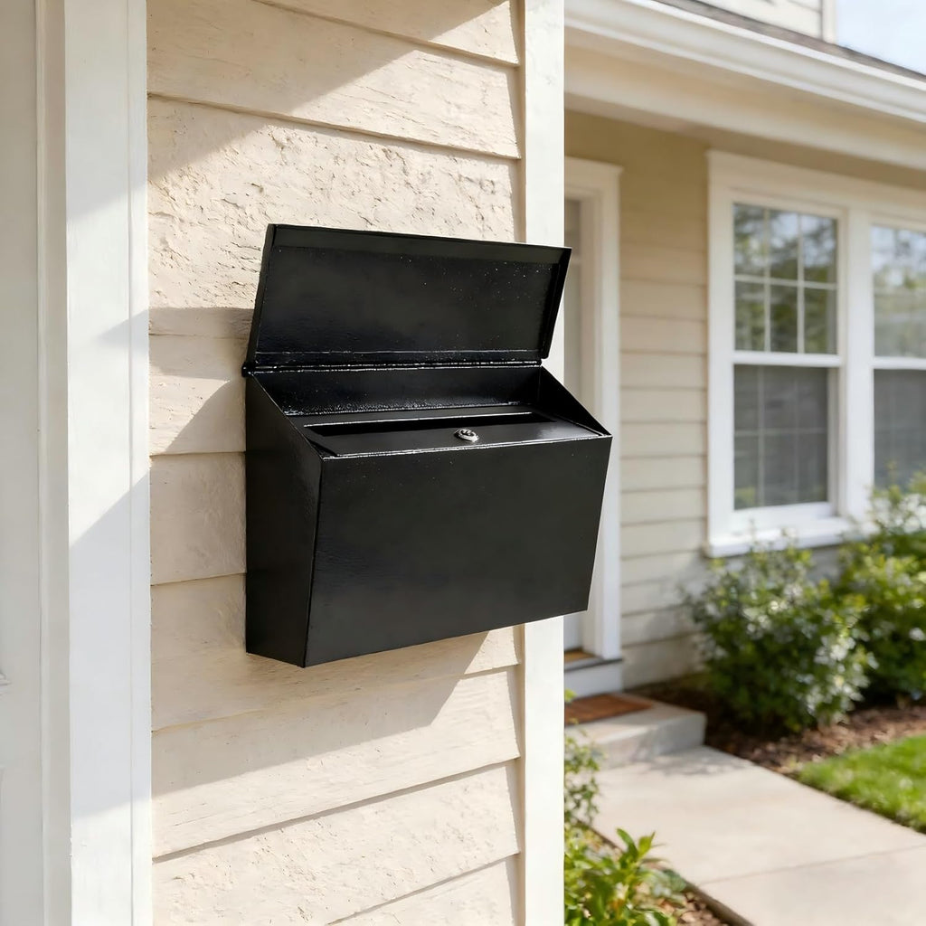 Locking Wall Mount Mailboxes Mail Box with Key Lock, Security Drop Box, Metal Post Box Decorative,15.7 * 9.9 * 4.9in