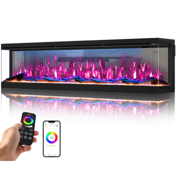 80 inch 3 Sided 3D Mirrored Electric Fireplace Inserts, Smart WiFi Built-in Linear Fire Place Heater 1500/750W with